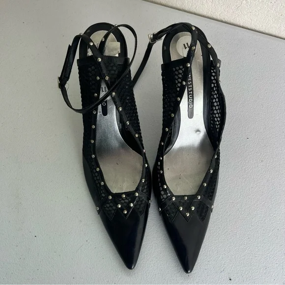 Nine West black silver high heels with ankle strap size 11 - Picture 5 of 6